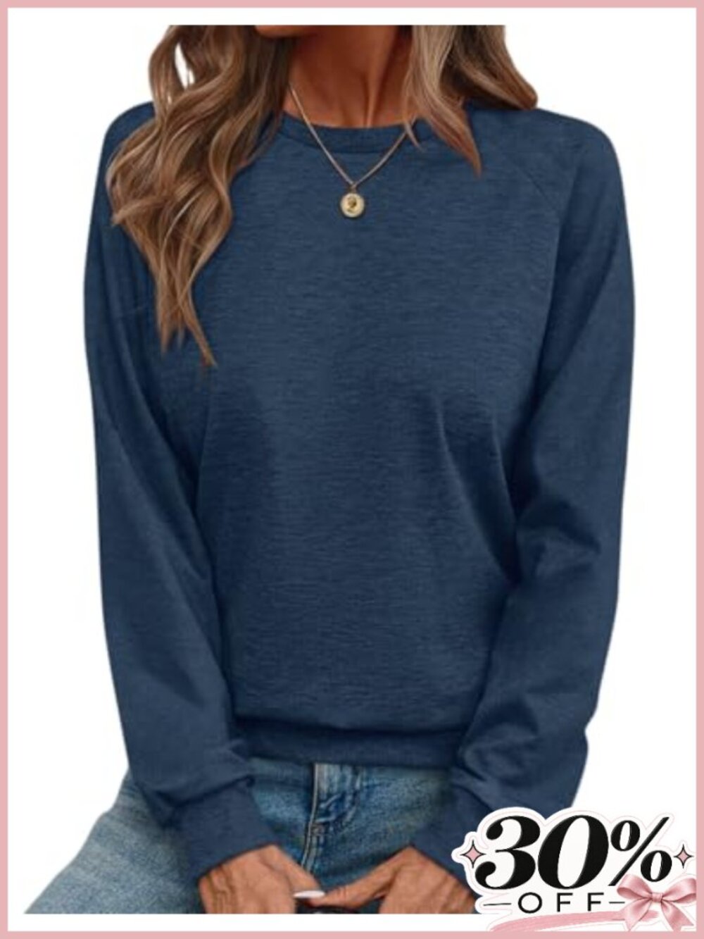 Lightweight Crewneck Raglan Sleeve Tunic Sweatshirt Loose Fit Pullover